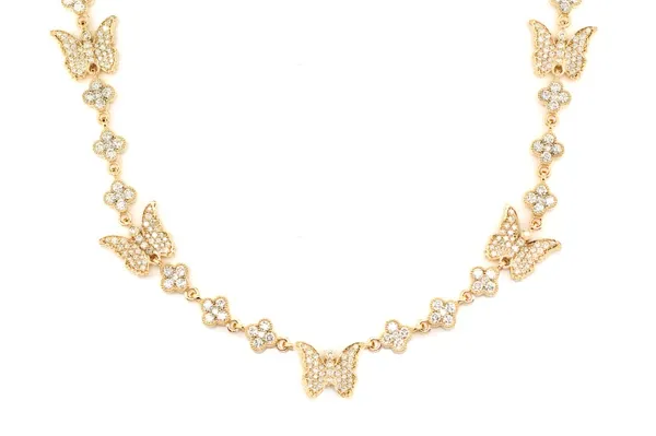 BUTTERFLY CLOVER DIAMOND STATION CHAIN 14K SOLID GOLD 7.20CTW