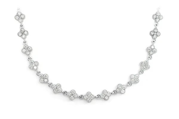 FOUR CLOVER DIAMOND MILGRAIN LINK STATION NECKLACE 14K SOLID GOLD 5.50CTW