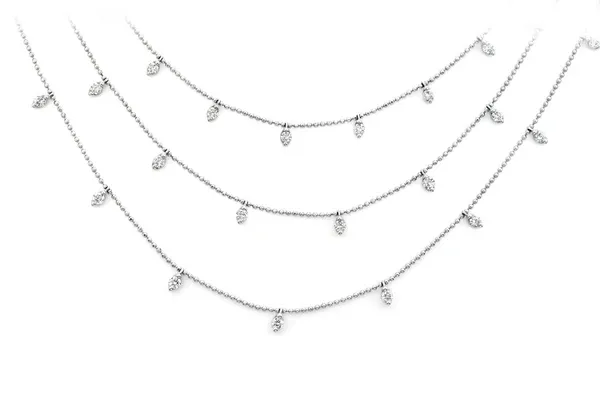 TRIPLE LAYER DIAMOND DROPLET NECKLACE 14K SOLID GOLD 1.15CTW