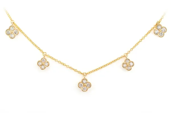 DIAMOND CLOVER DANGLE NECKLACE 14K SOLID GOLD 0.45CTW