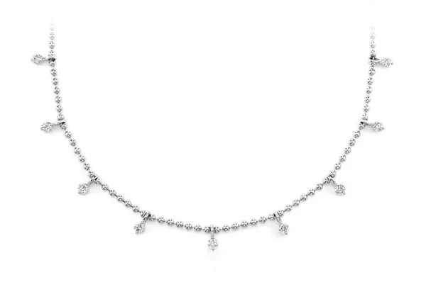 13 STONE DIAMOND BEADED STATION NECKLACE 14K SOLID GOLD 0.50CTW