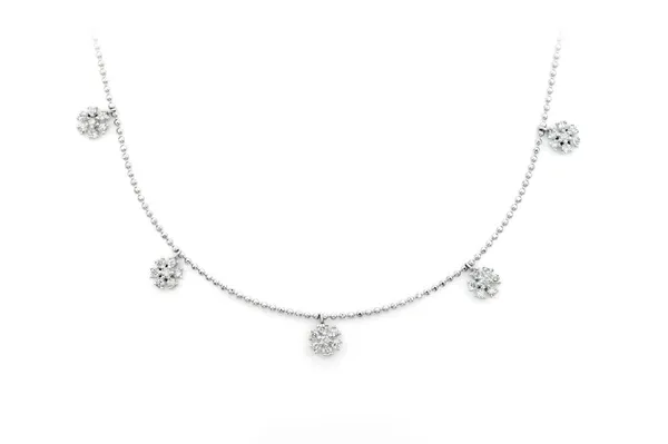 FLORAL DIAMOND STATION NECKLACE 14K SOLID GOLD 0.50CTW