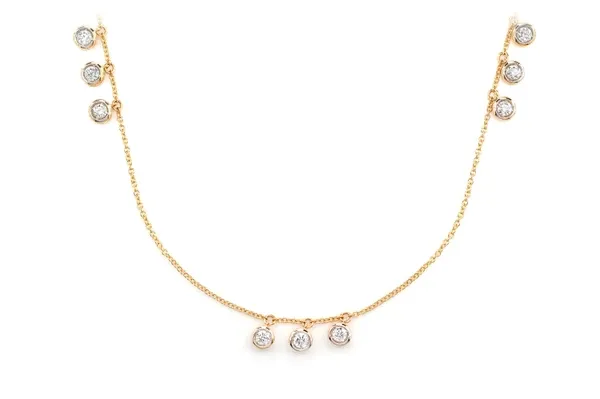 TRIPLE BEZEL DIAMOND DROP STATION NECKLACE 14K SOLID GOLD 0.65CTW