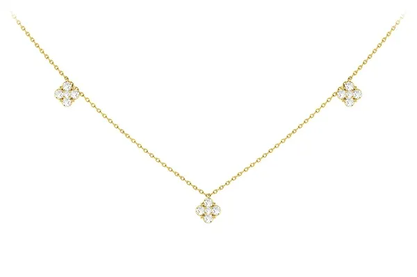CLOVER DIAMOND STATION NECKLACE 14K SOLID GOLD 0.45CTW