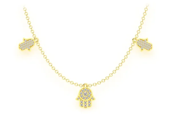 5 HAMSA ROLO DIAMOND NECKLACE CONNECTED 14K SOLID GOLD 0.40CTW