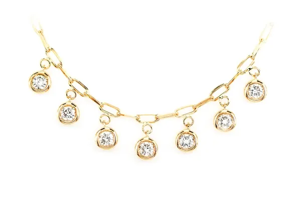 BEZEL SET DIAMOND DANGLE NECKLACE 14K SOLID GOLD 0.50CTW