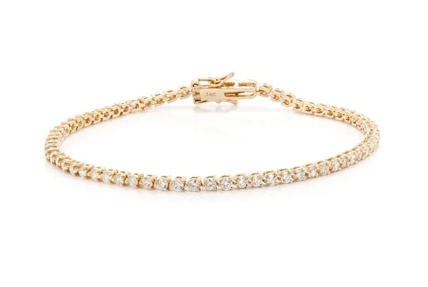 3PT PRONG SET DIAMOND TENNIS BRACELET 14K SOLID GOLD 2.50CTW