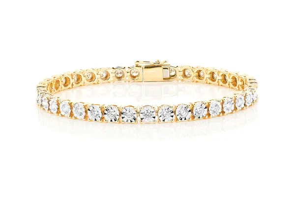 12PT MIRACLE SET DIAMOND TENNIS BRACELET 14K SOLID GOLD 4.15CTW