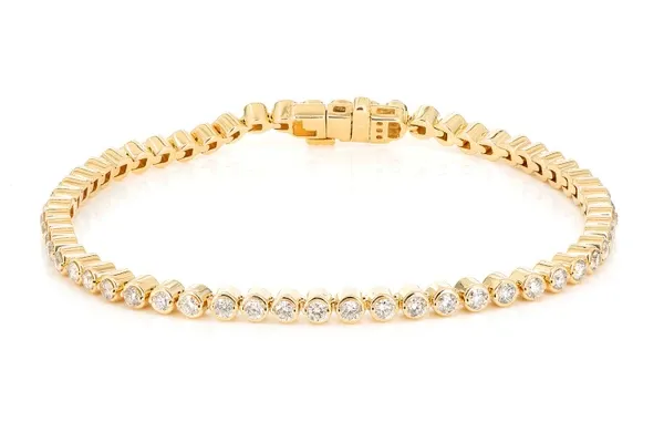 BEZEL SET DIAMOND TENNIS BRACELET 14K SOLID GOLD 2.00CTW