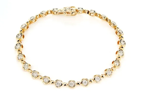 DIAMOND BEZEL BEADED LINK BRACELET 14K SOLID GOLD 1.75CTW