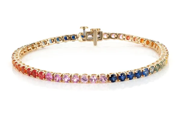 RAINBOW SAPPHIRE BRACELET 14K SOLID GOLD 7.30CTW