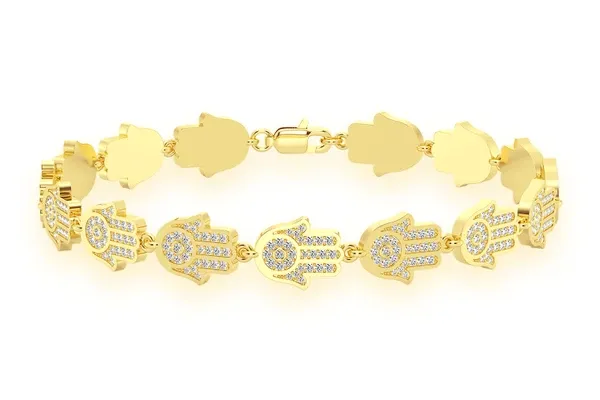 HAMSA ETERNITY DIAMOND BRACELET 14K SOLID GOLD 2.75CTW