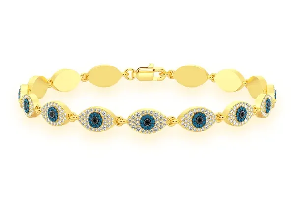 EVIL EYE ETERNITY DIAMOND BRACELET 14K SOLID GOLD 2.45CTW