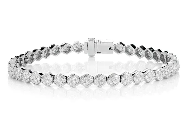 DIAGONAL HEXAGON DIAMOND LINK BRACELET 14K SOLID GOLD 2.20CTW