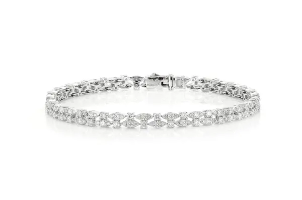 ROUND CLUSTER SIDE BY SIDE DIAMOND BRACELET 14K SOLID GOLD 3.00CTW