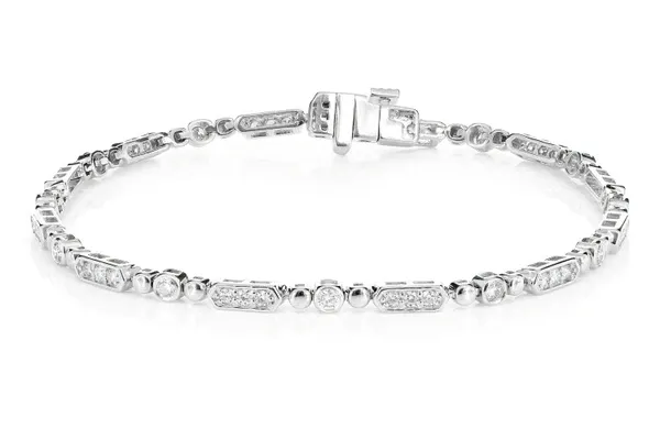 ALTERNATING BEZEL AND BAR LINK BRACELET 14K SOLID GOLD 0.85CTW