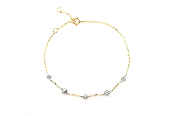 SQUARE BEAD &amp; BEZEL DIAMOND BRACELET 14K SOLID GOLD 0.05CTW
