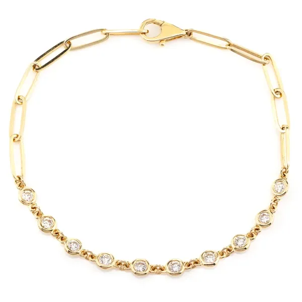 ELONGATED DIAMOND BEZEL ROLO LINK BRACELET 14K SOLID GOLD 0.70CTW
