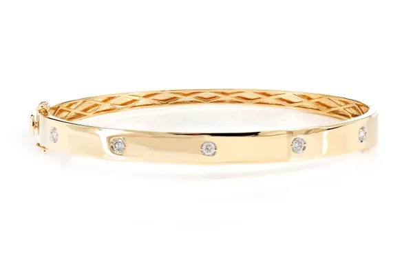 DIAMOND GYPSY SET BANGLE BRACELET 14K SOLID GOLD 0.90CTW