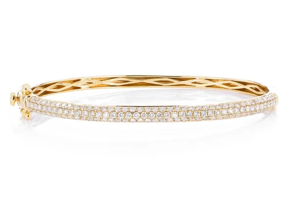 3 ROW BUBBLY DIAMOND BANGLE BRACELET 2.00CTW 14K SOLID GOLD