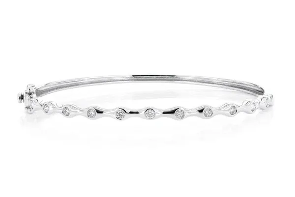 BAMBOO DIAMOND BANGLE BRACELET 0.35CTW 14K SOLID WHITE GOLD