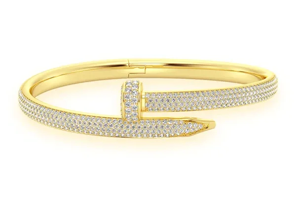 SMALL NAIL DIAMOND BANGLE 14K SOLID GOLD 2.75CTW