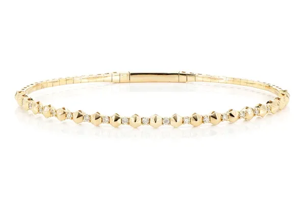 POINTED HEX DIAMOND FLEX BANGLE BRACELET 0.25CTW 14K SOLID GOLD