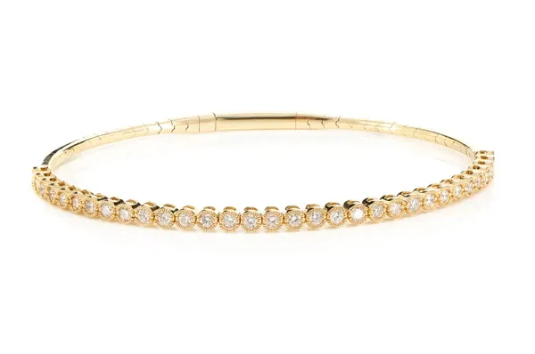 MILGRAIN FLEX DIAMOND BANGLE BRACELET 14K SOLID GOLD 1.00CTW