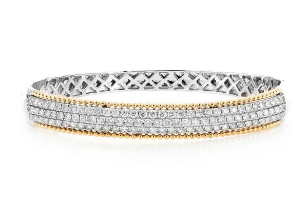 BEADED BORDER DIAMOND BANGLE 14K SOLID GOLD &amp; PLATINUM 2.50CTW