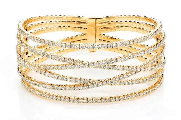 SIX ROW SPLIT DIAMOND FLEX BANGLE BRACELET 14K SOLID GOLD 7.05CTW
