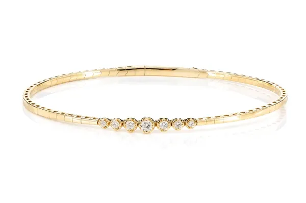 GRADUATED DIAMOND FLEX BANGLE BRACELET 14K SOLID GOLD 0.20CTW