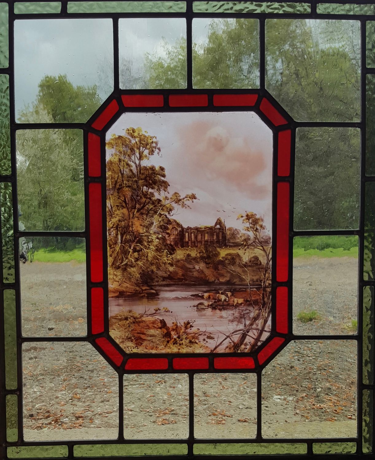 Hand Painted - Picture Scene of Bolton Abbey Ruins ( 505mm wide x 605mm high )