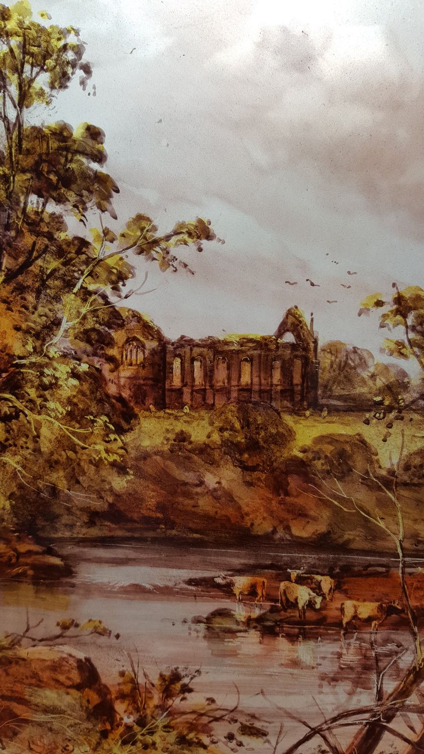Hand Painted - Picture Scene of Bolton Abbey Ruins ( 505mm wide x 605mm high )