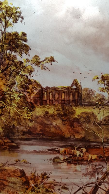 Hand Painted - Picture Scene of Bolton Abbey Ruins ( 505mm wide x 605mm high )