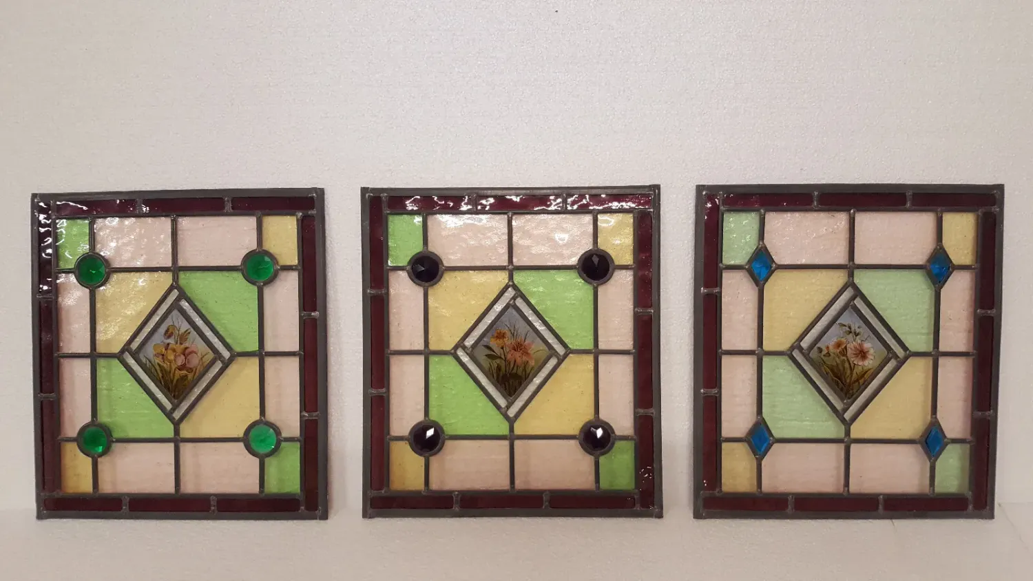 Set Of 3 Hand Painted Flowers &amp; Jewels ( 380mm wide x 420mm high )