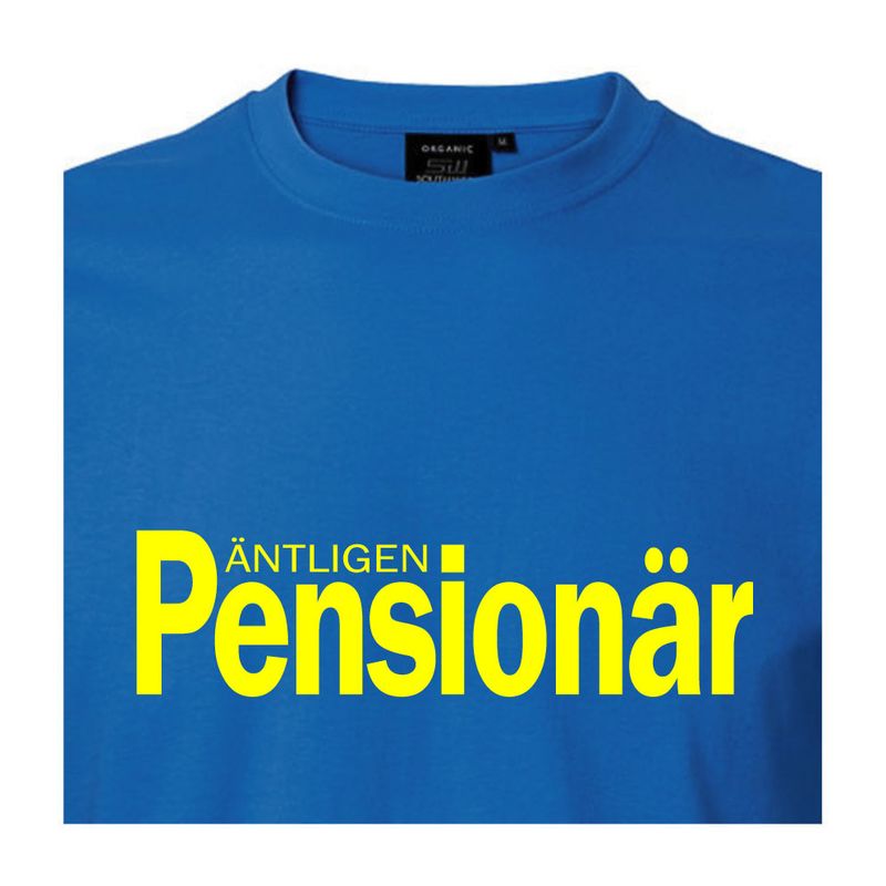 T-shirt med tryck "Äntligen pensionär "