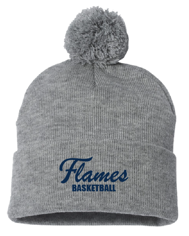 (09) Flames Bkb Pom-Pom 12&quot; Knit Beanie (SP15)
