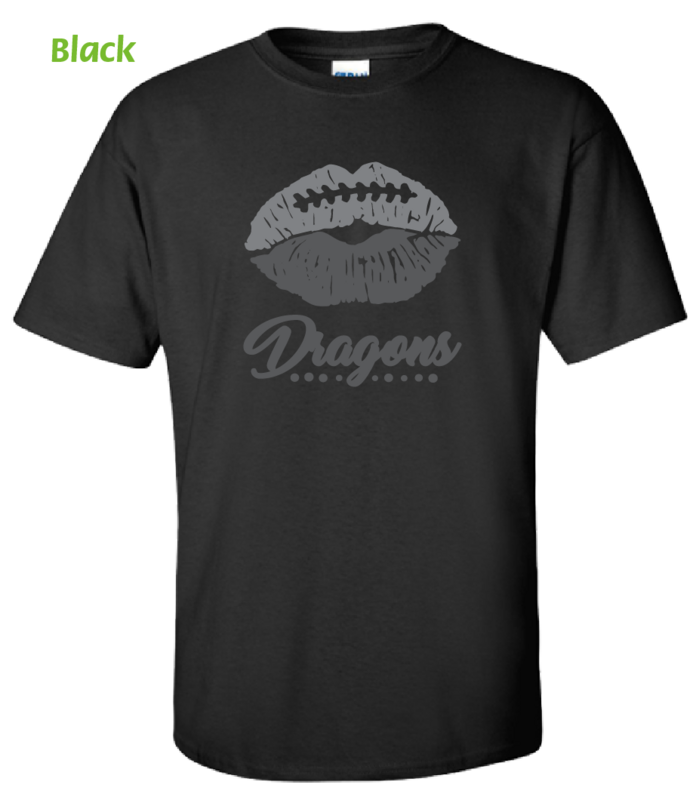 (D41-K) Dragons Football Lips BLACK OUT Short Sleeve Tee