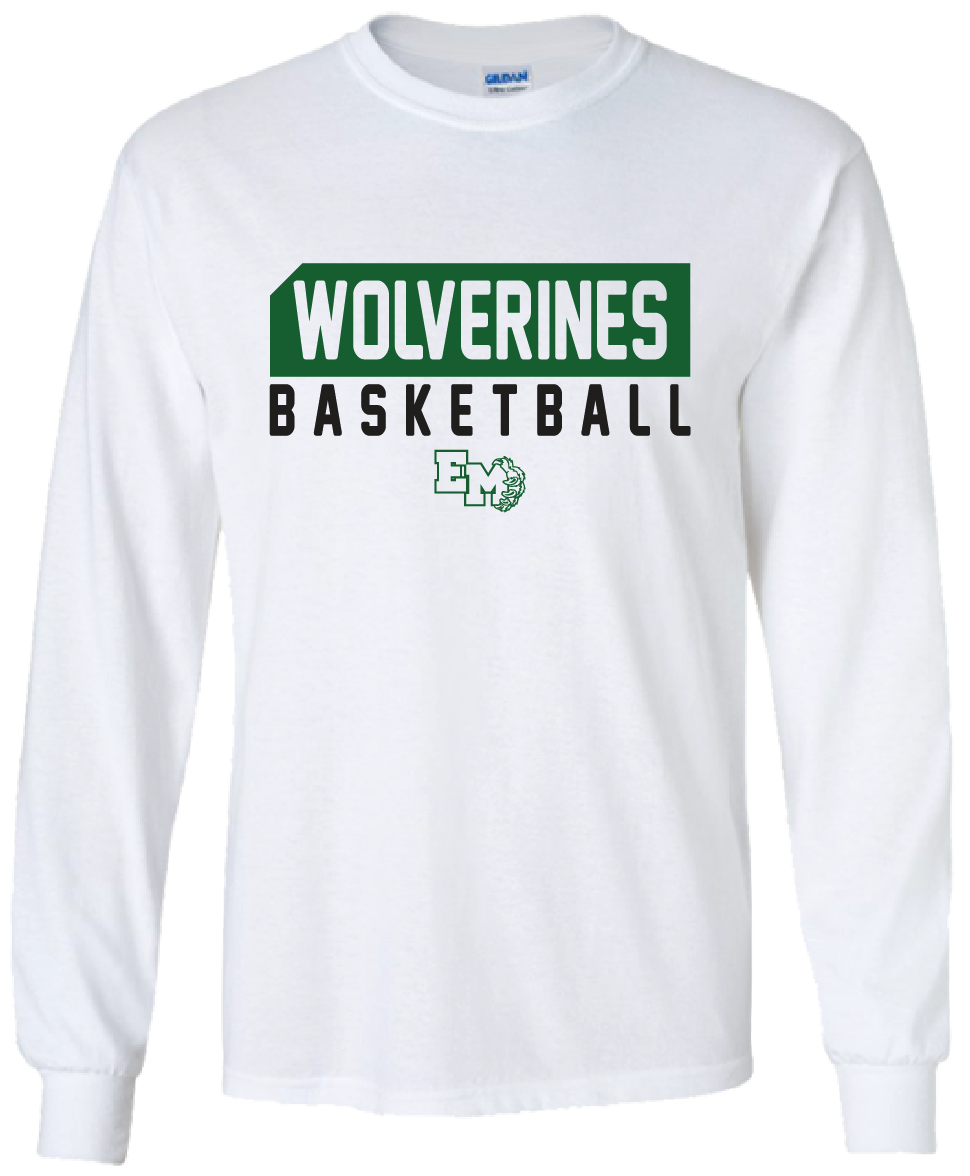 (02) EM Basketball WHITE Long Sleeve Tee