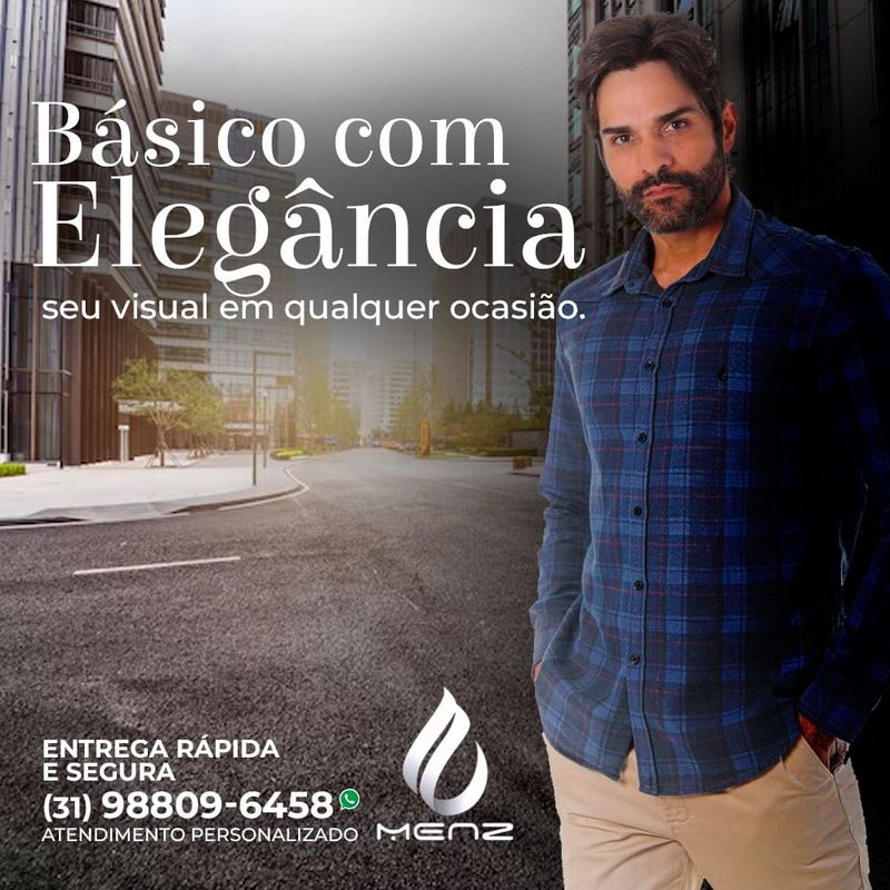 CAMISA XADREZ MASCULINA MANGA LONGA MODELAGEM SLIM AZUL/MARINHO/VERMELHO