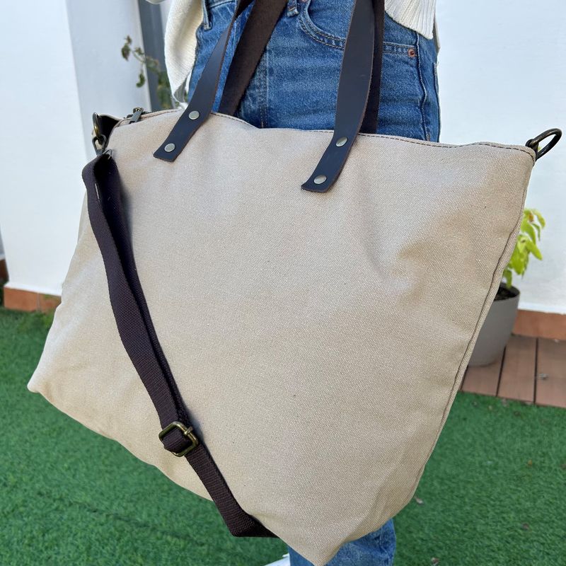 Bolso Shopping Lona Crema