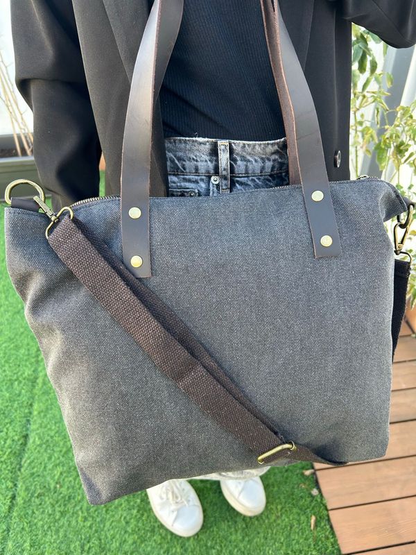 Bolso shopping de lona en gris