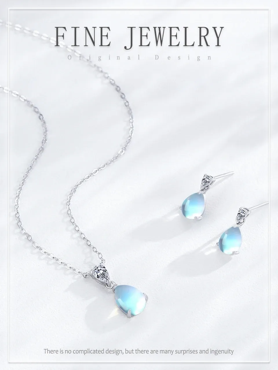 Conjunto &quot;Gota Piedra Lunar&quot; Plata de Ley 925
