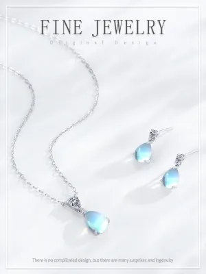 Conjunto &quot;Gota Piedra Lunar&quot; Plata de Ley 925