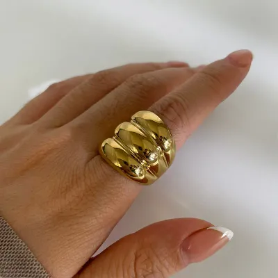 Anillo acero ancho chapado en oro 18k