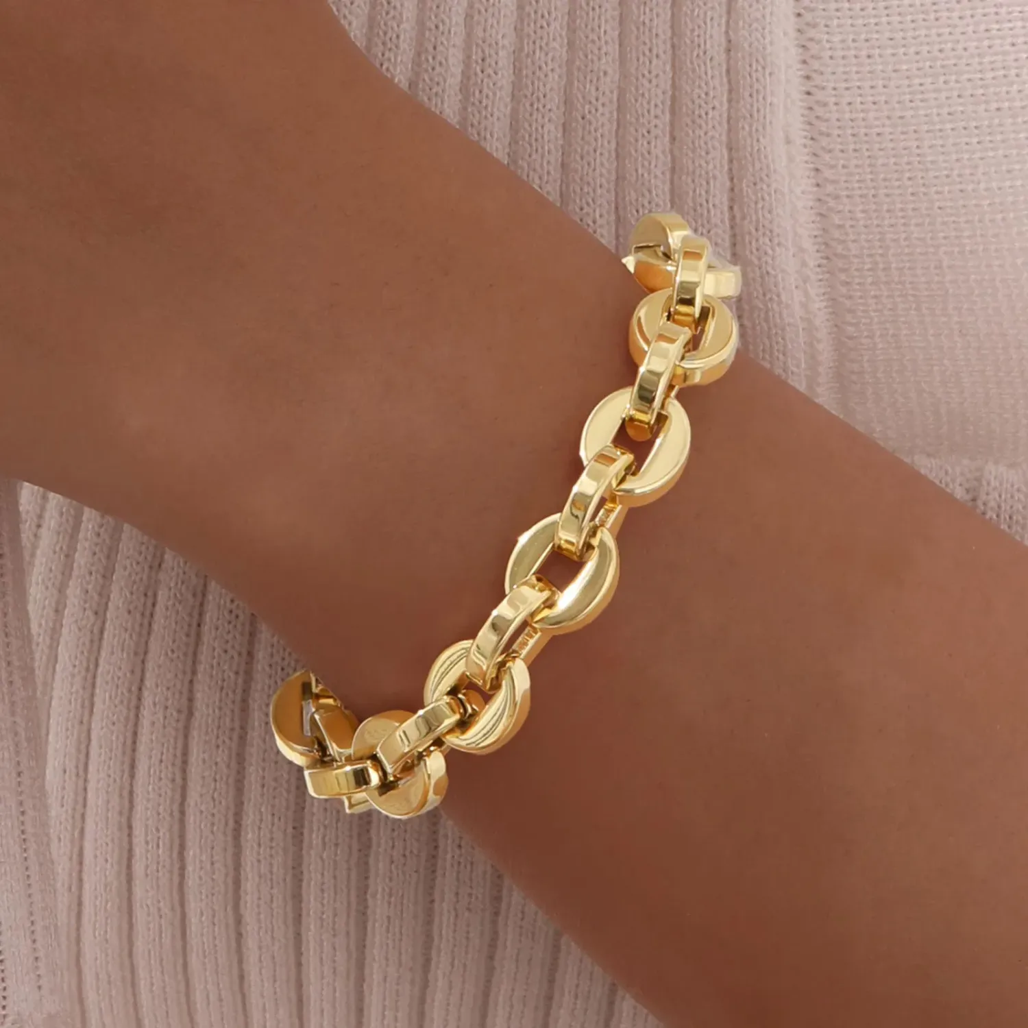Pulsera acero eslabones chapado en oro 18 k