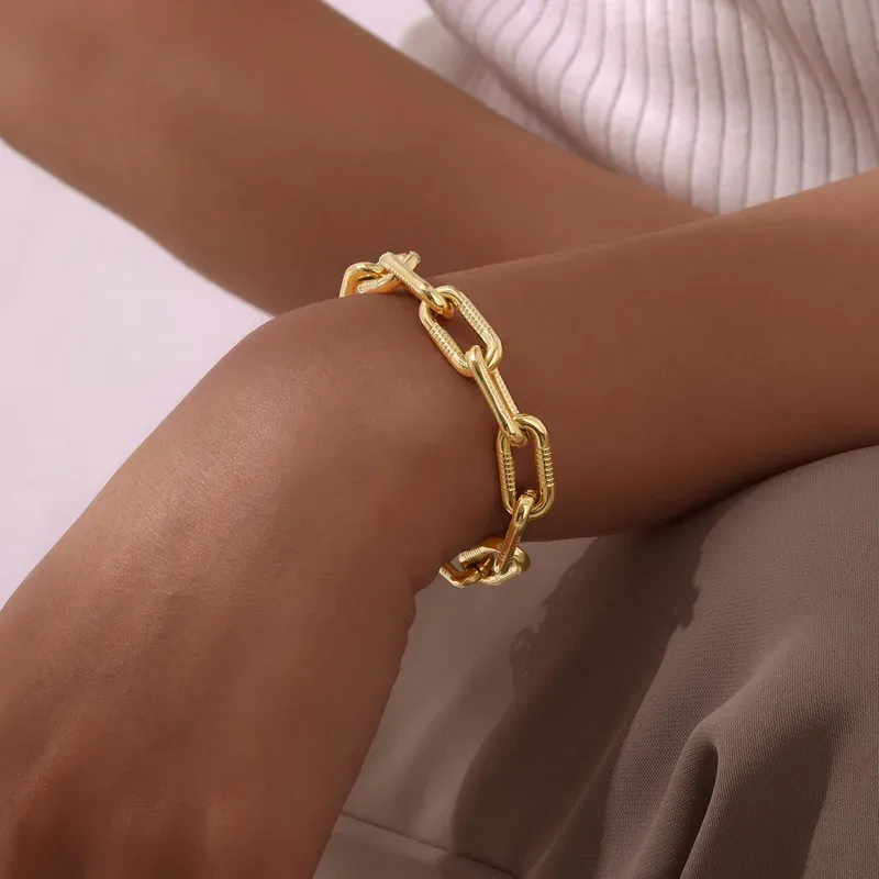 Pulsera acero de eslabones chapada en oro de 18 k
