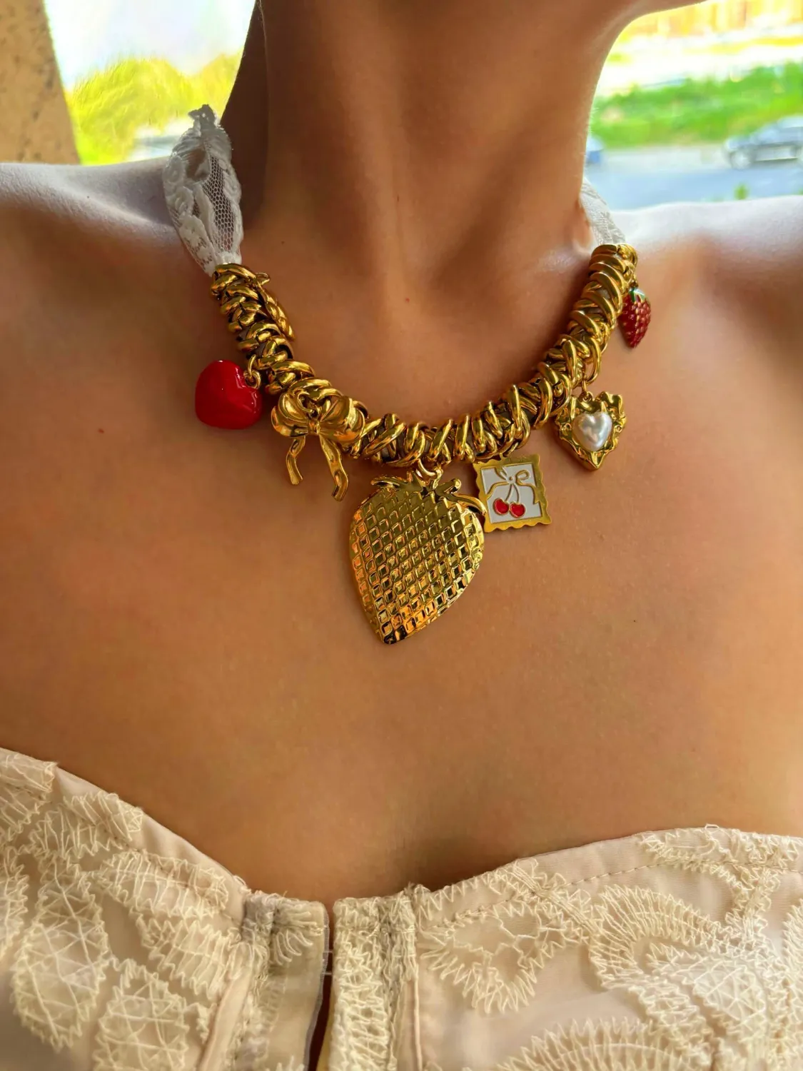 Collar acero FRESON chapado en oro de 18k