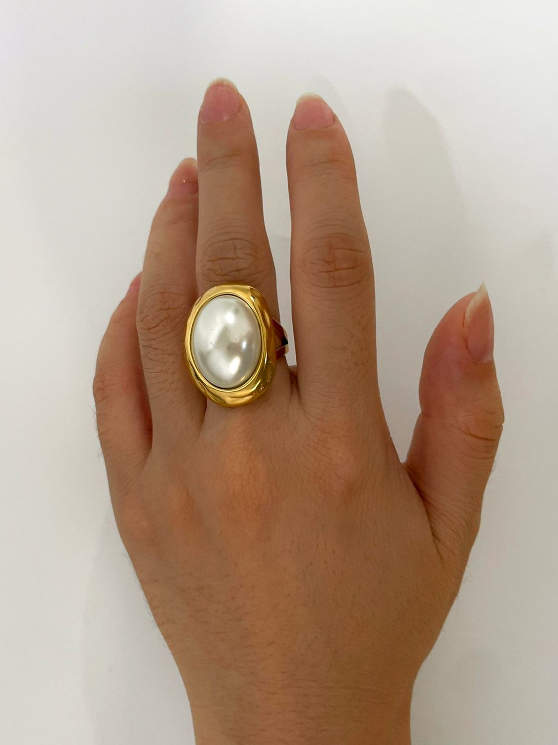 Anillo Acero chapado en Oro de 18k con perla