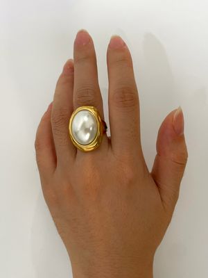 Anillo Acero chapado en Oro de 18k con perla